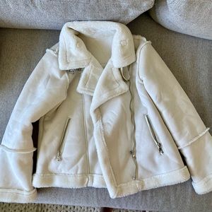 Cream Shearling Moto Jacket - size Small (new)